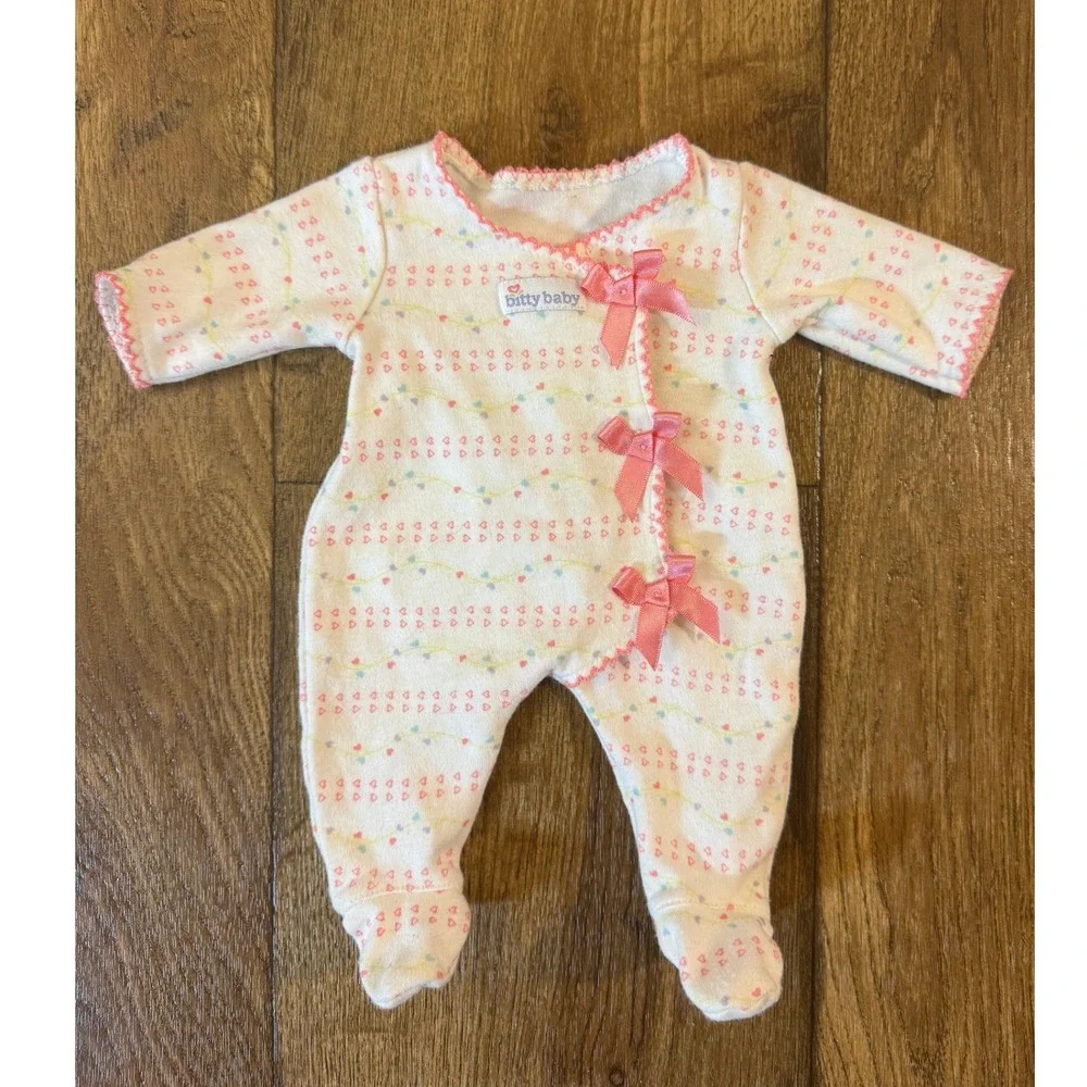 American Girl Bitty Baby Doll Sleeper White Colorful Heart Print Pink Bows 2008